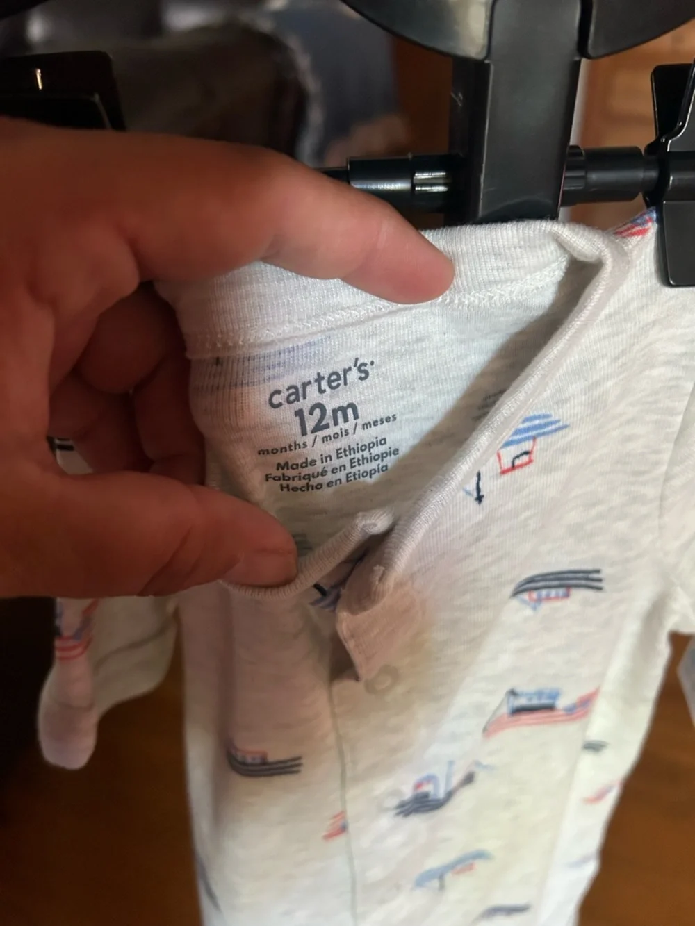 Carter's Heather Gray Short-Sleeve Romper with Red & Navy Boat Print